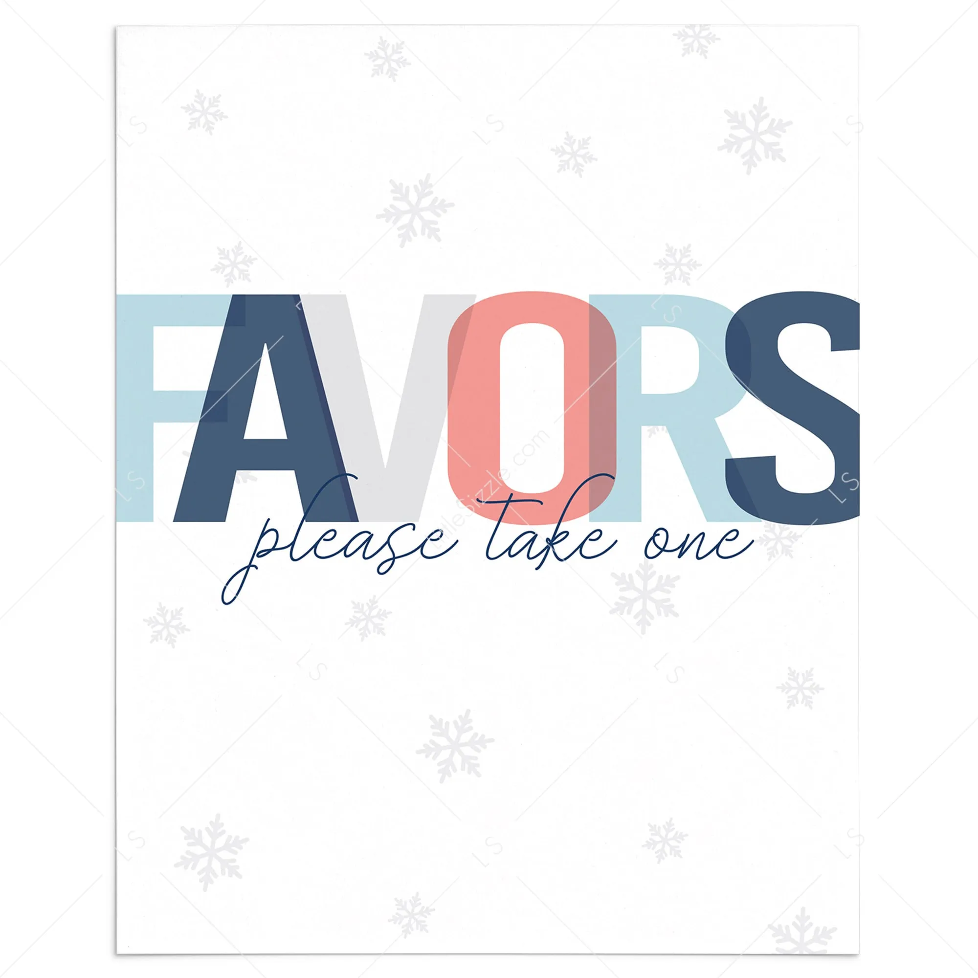 Winter Themed Favors Sign with Snowflakes