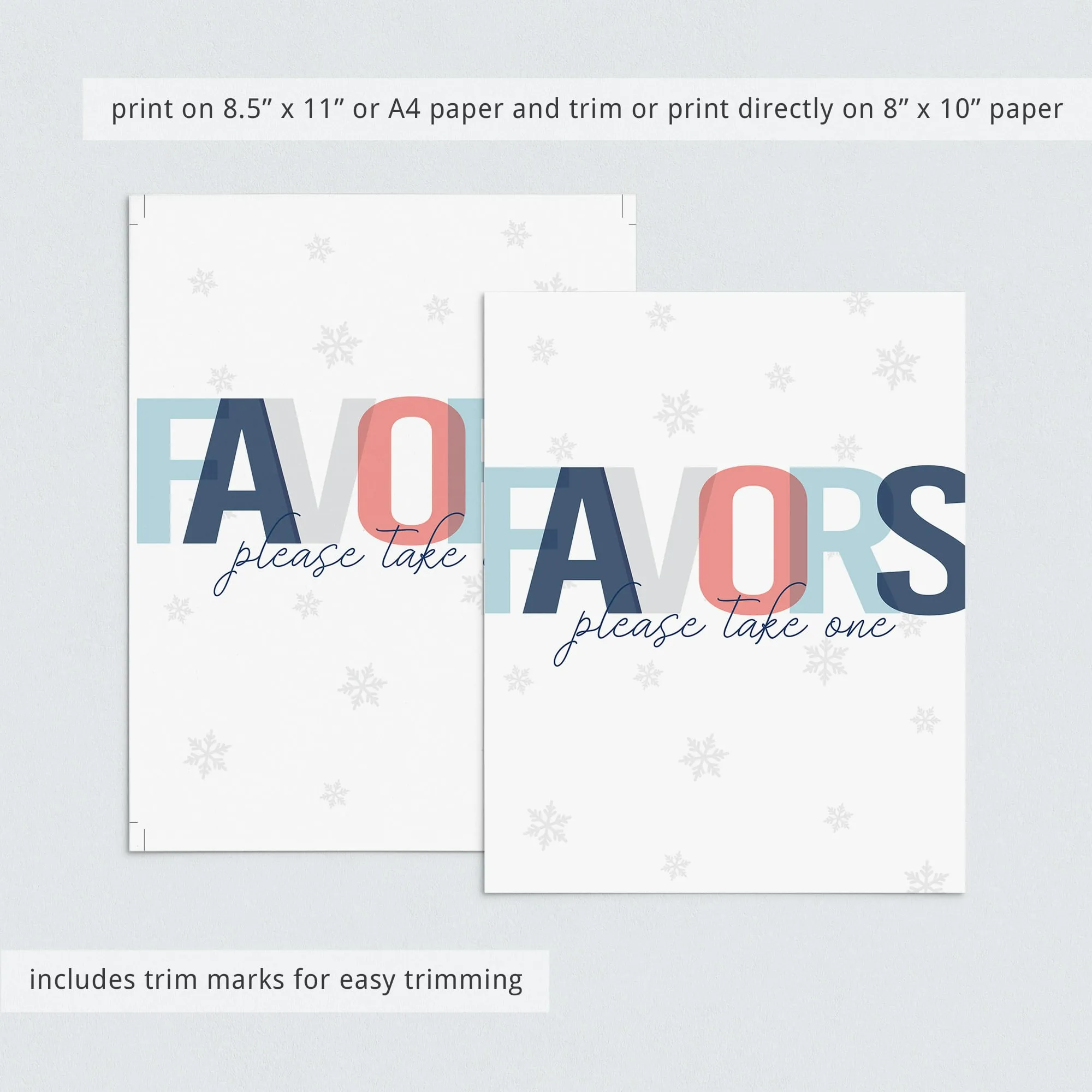 Winter Themed Favors Sign with Snowflakes