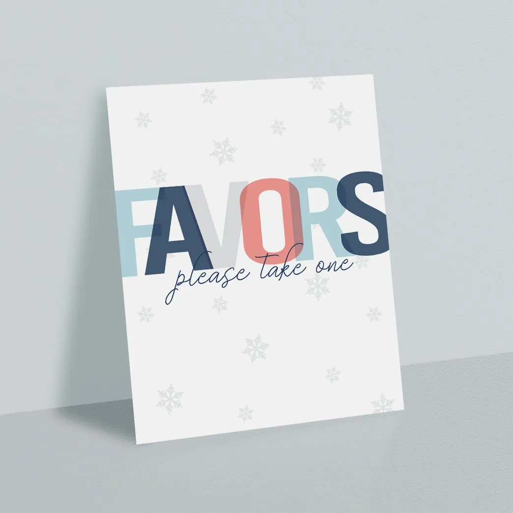 Winter Themed Favors Sign with Snowflakes