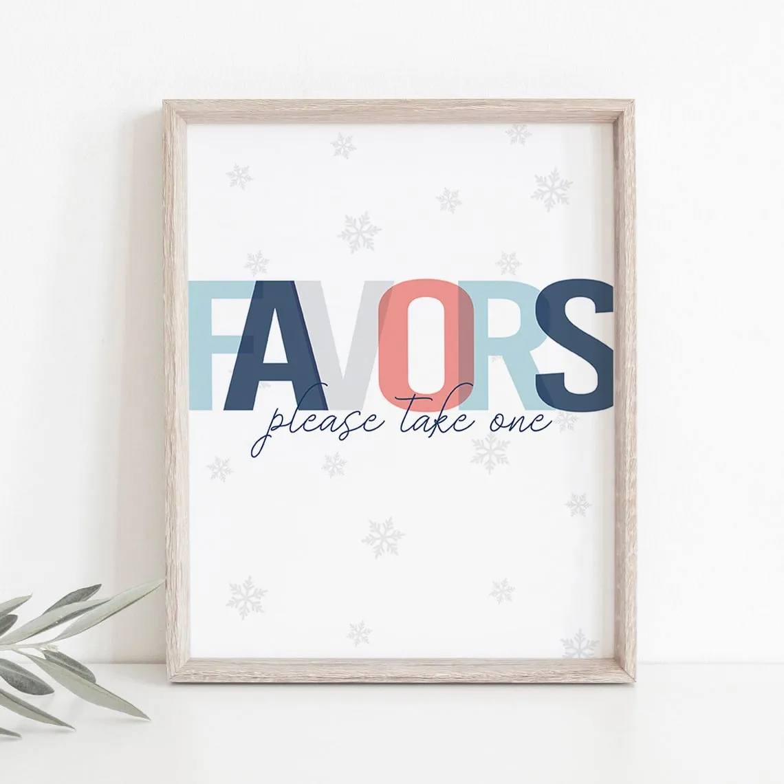 Winter Themed Favors Sign with Snowflakes
