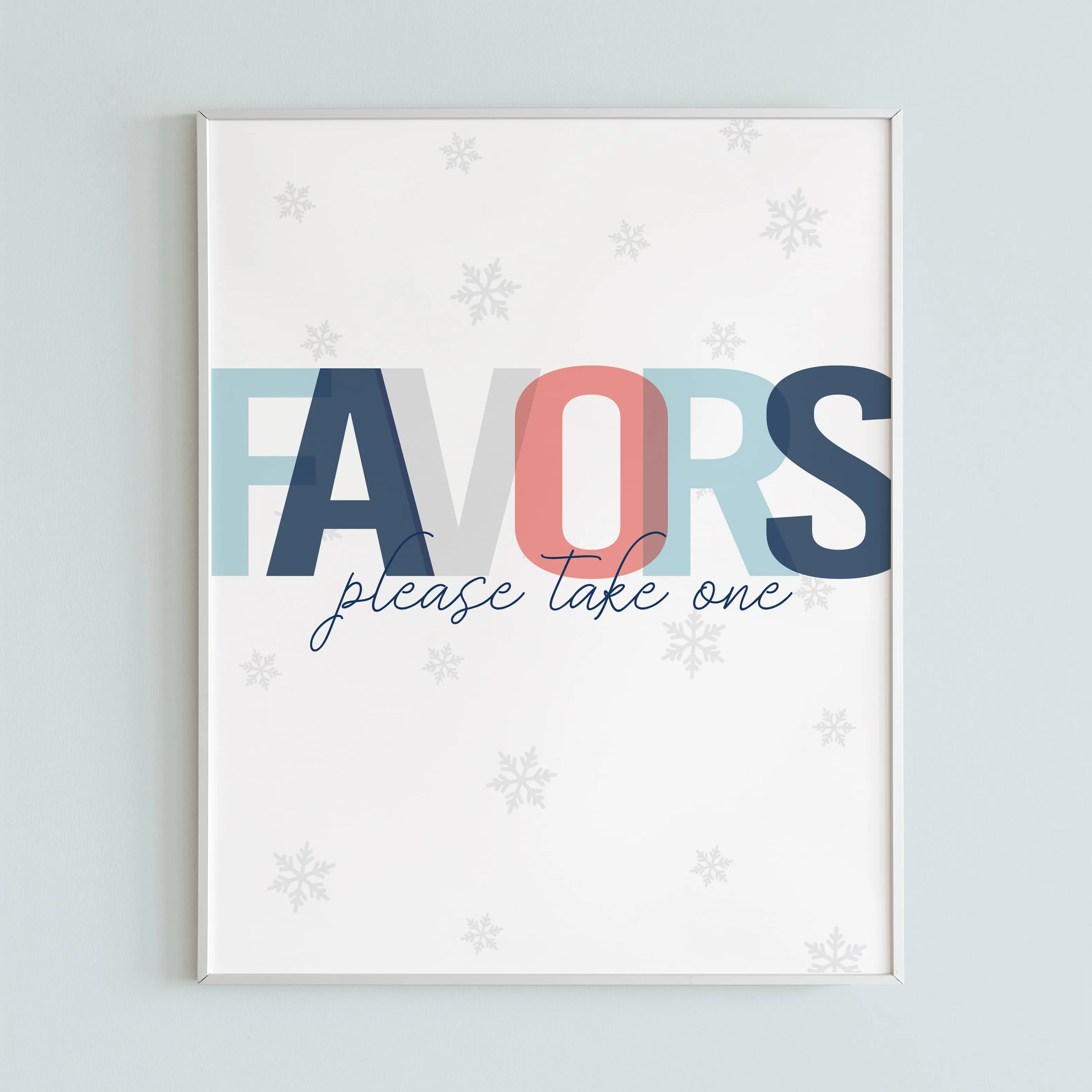 Winter Themed Favors Sign with Snowflakes