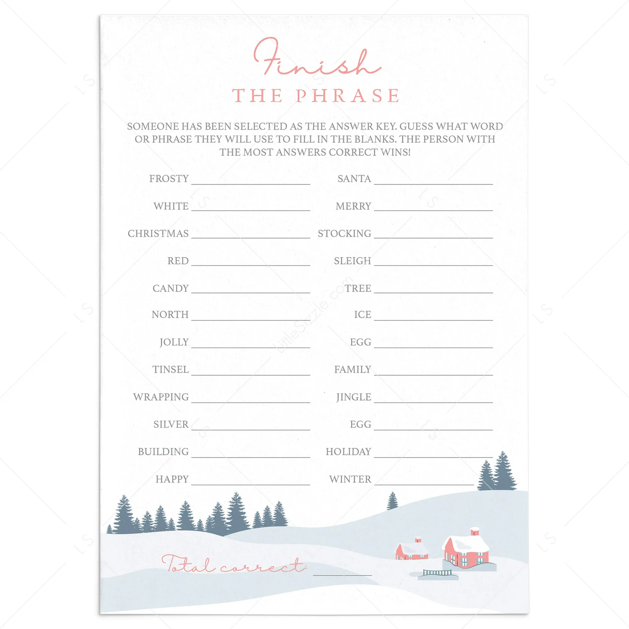 Winter Wonderland Party Game Finish The Phrase