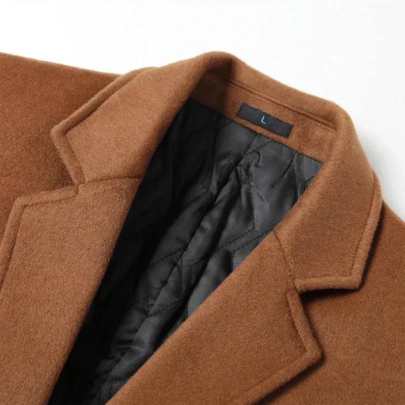 Wolle 54,3 % Herbst und Winter neuer Herren-Wollmantel mittlerer und langer Anzugkragen Baumwolle verdickter Wollmantel Herrenmantel