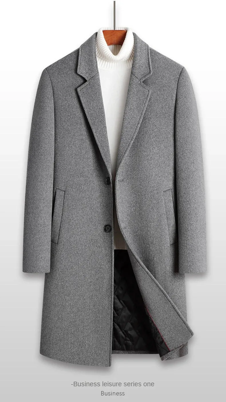 Wolle 54,3 % Herbst und Winter neuer Herren-Wollmantel mittlerer und langer Anzugkragen Baumwolle verdickter Wollmantel Herrenmantel