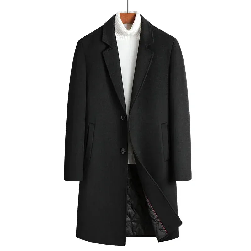 Wolle 54,3 % Herbst und Winter neuer Herren-Wollmantel mittlerer und langer Anzugkragen Baumwolle verdickter Wollmantel Herrenmantel