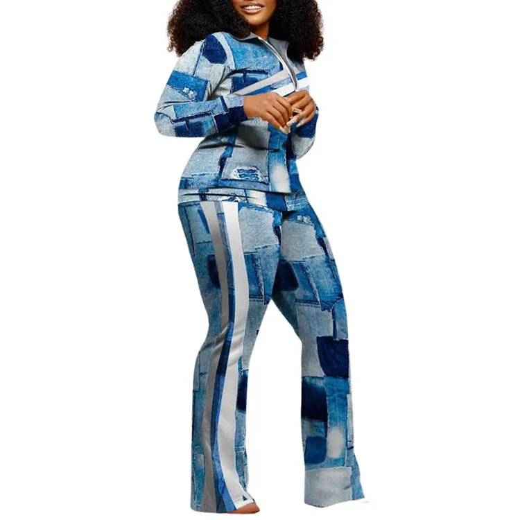 Women Fashion Two Piece Pants  Set Sports Tracksuits with Pocket
