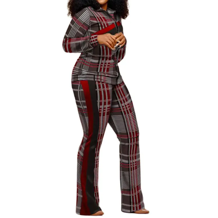 Women Fashion Two Piece Pants  Set Sports Tracksuits with Pocket