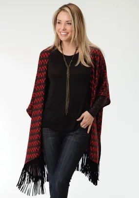 WOMENS RED AND BLUE CHEVRON PRINT PONCHO