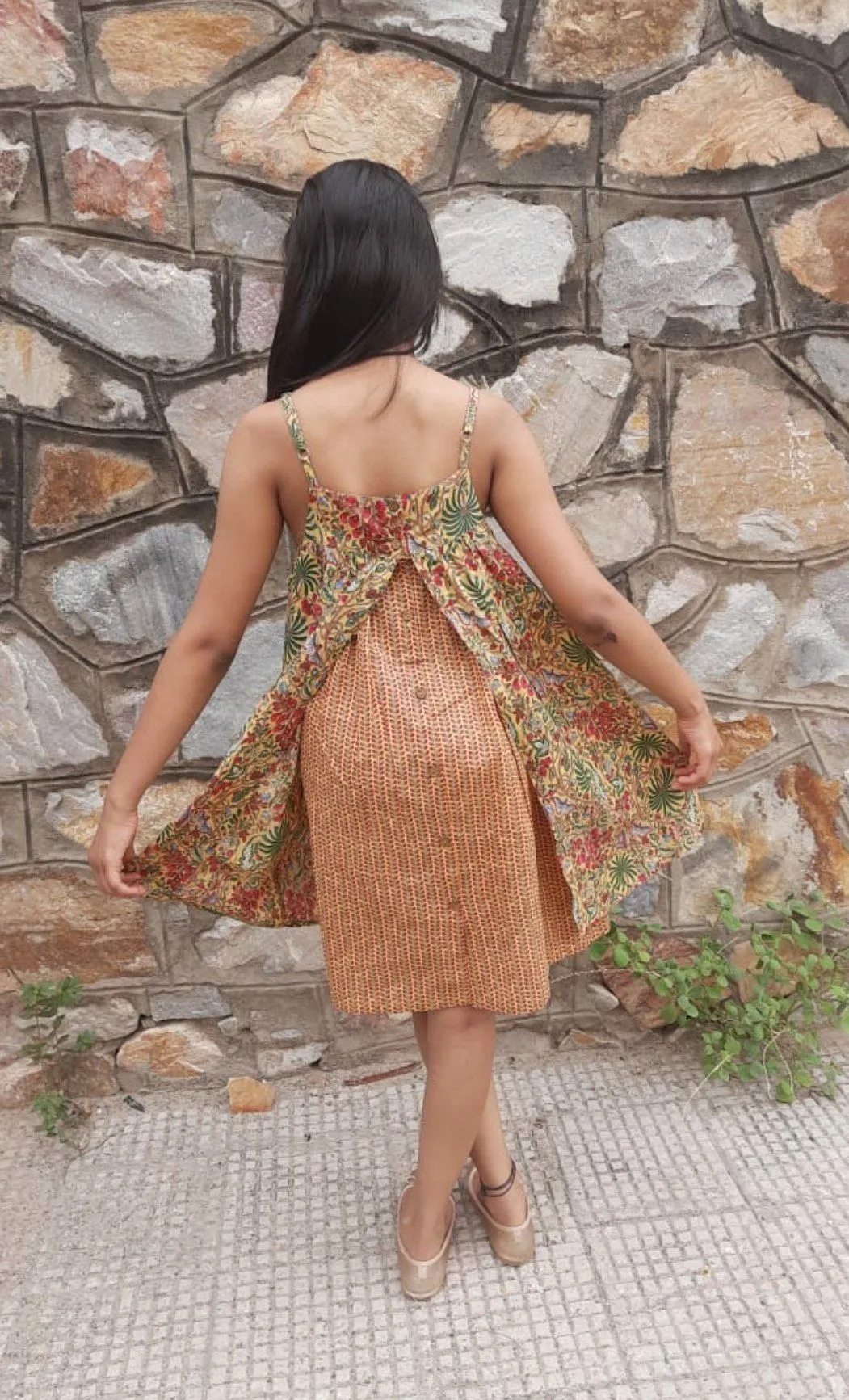 Yellow Forest Print Strappy Dress