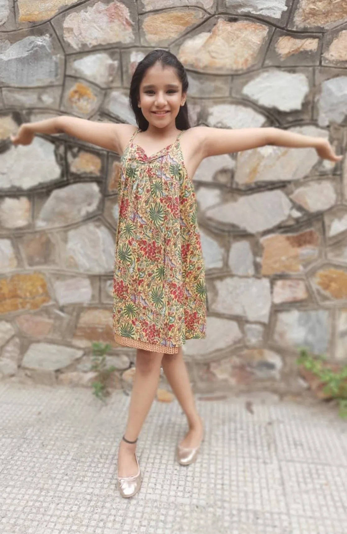 Yellow Forest Print Strappy Dress